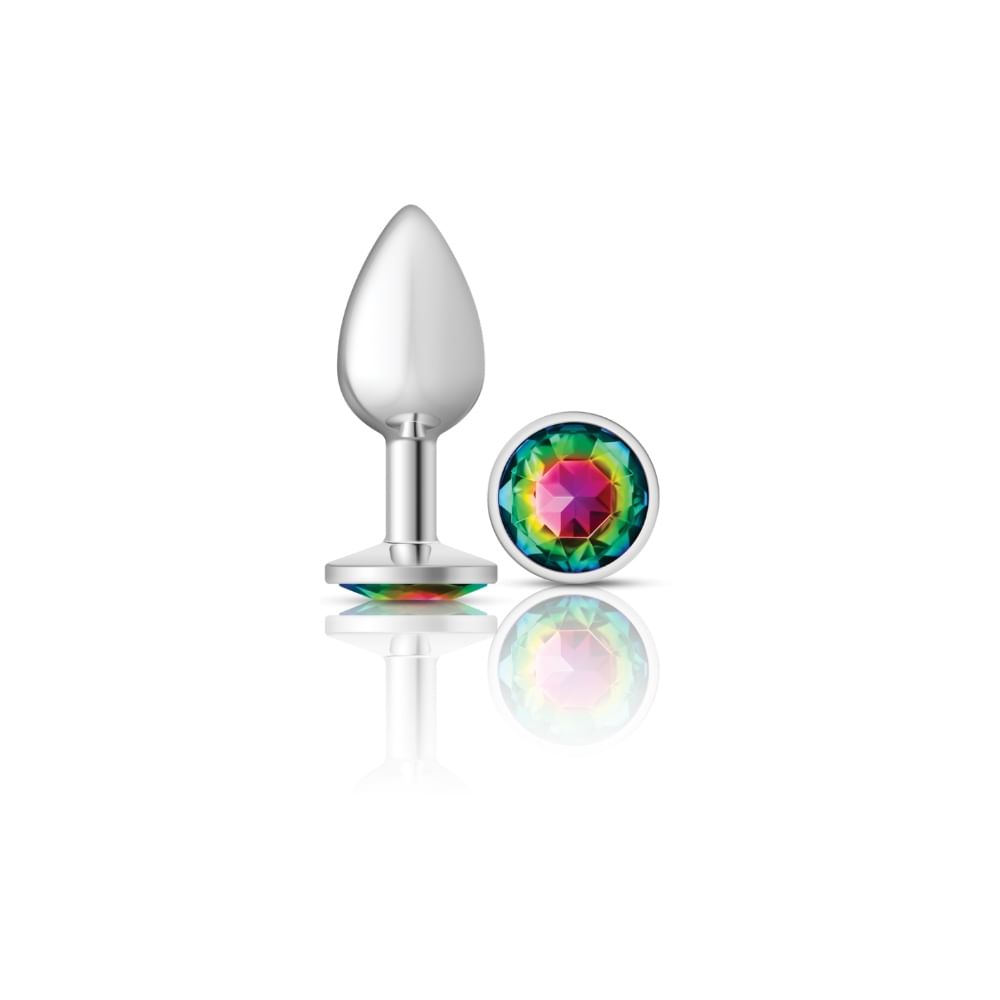 Rainbow Round Gem Silver Metal Plug - Sm