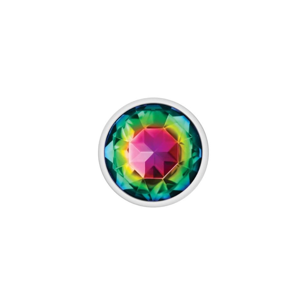 Rainbow Round Gem Silver Metal Plug - Sm