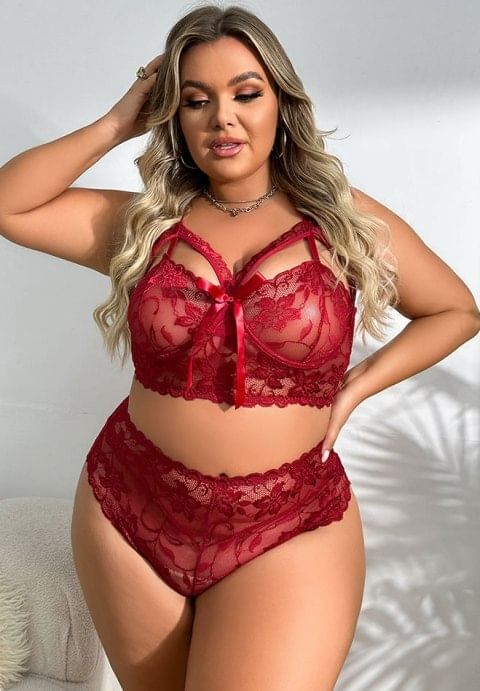 Plus Size Lacy Romance Bra Set